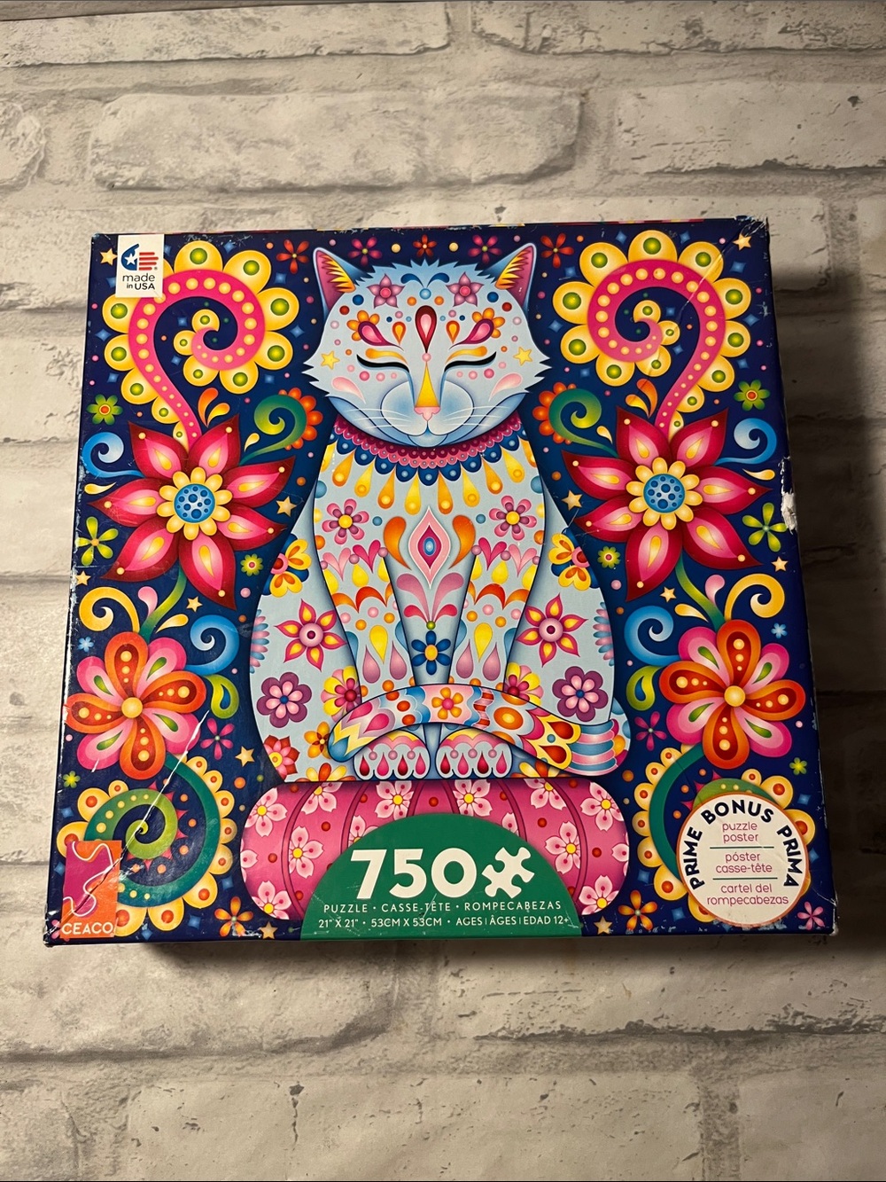 Ceaco 750-Piece Floral Cat Jigsaw Puzzle - Colorful